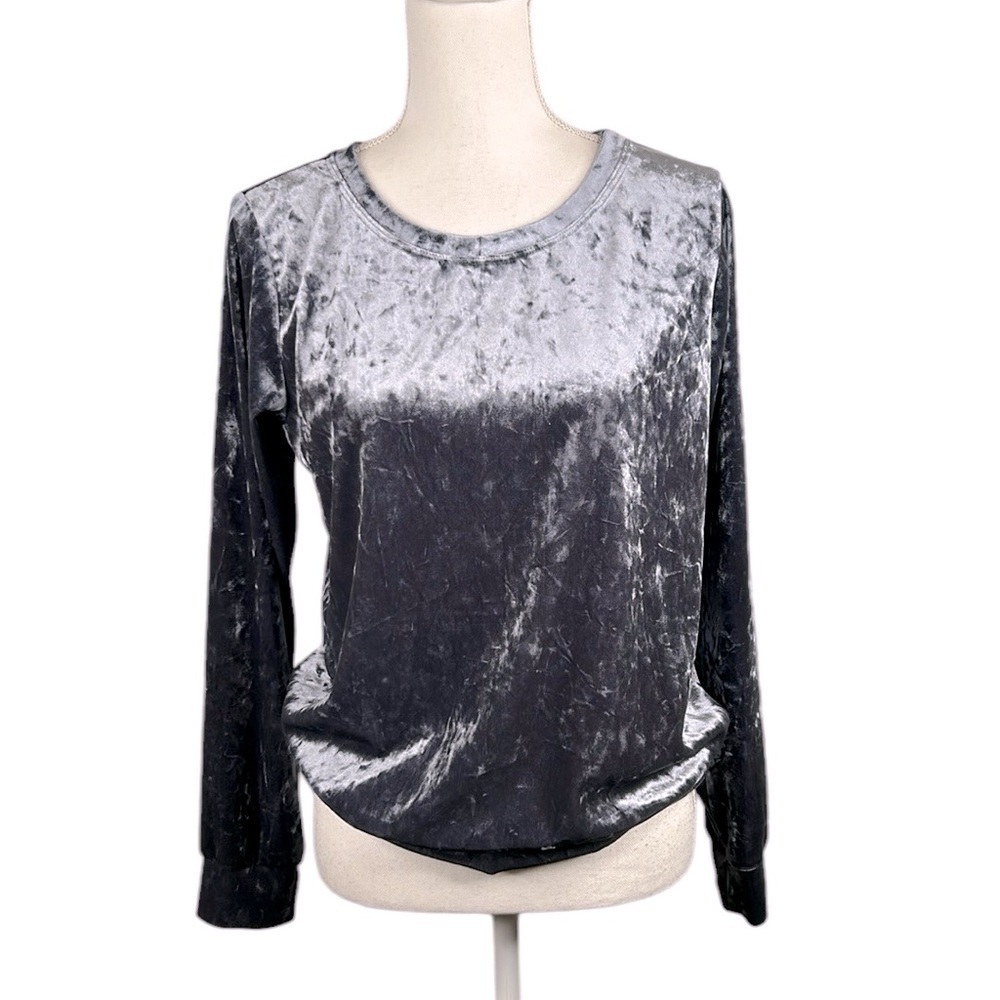 Matty M Blue Crushed Velvet 90s Y2K Long‎ Sleeve Crewneck Top Size Small